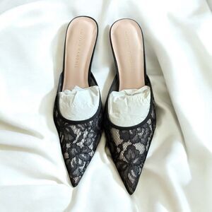 New in Box Loeffler Randall Black Mules with Lace Overlay Size 9.5
